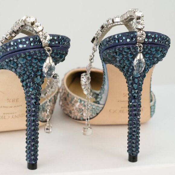 Jimmy Choo Saeda 100 Crystal-Embellished Satin Pumps, Sunrise Mix, EU 38.5/US8.5 - Picture 11 of 15